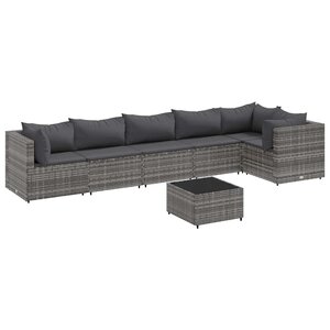 vidaXL Salon de jardin 7 Pièces avec coussins Gris Résine tressée