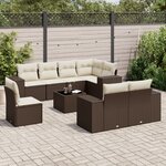 vidaXL Salon de jardin avec coussins 9 Pièces marron résine tressée