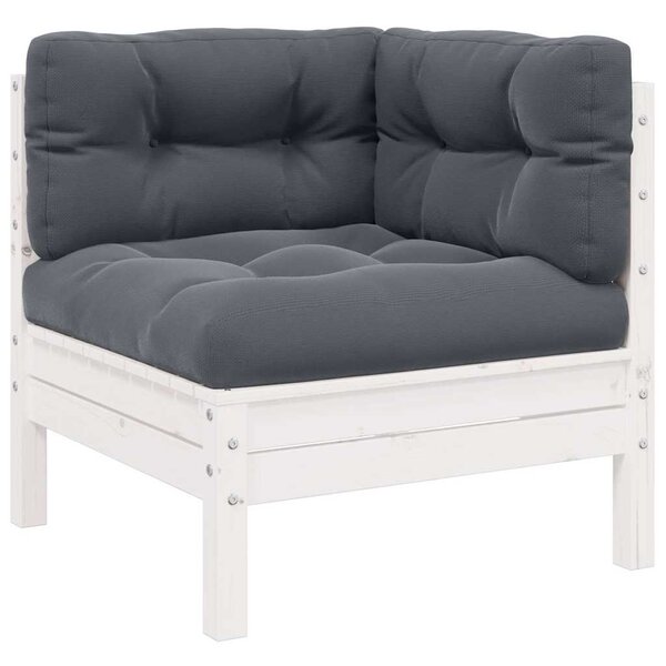 vidaXL Canapé d'angle de jardin avec coussins Blanc Bois de pin massif