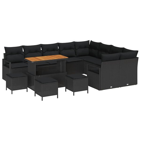 vidaXL Ensemble de canapé de jardin 13 Pièces Noir Poly rotin