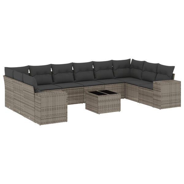 vidaXL Salon de jardin 11 Pièces avec coussins gris résine tressée
