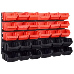 vidaXL Kit de bacs de stockage et panneaux muraux 32 Pièces rouge et noir