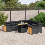 vidaXL Salon de jardin 10 Pièces avec coussins noir résine tressée