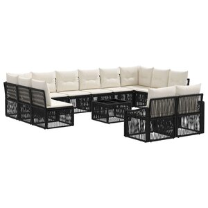 vidaXL Ensemble de canapé de jardin 13 pc Noir polyrotin