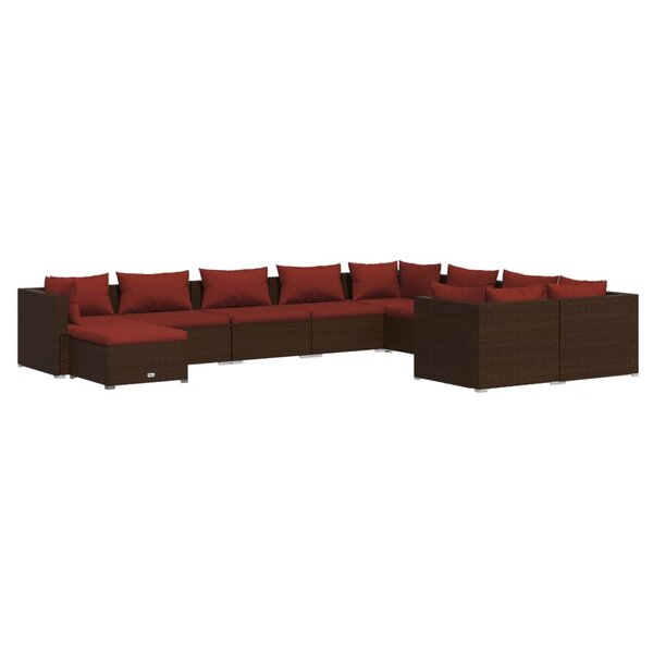 vidaXL Salon de jardin 10 Pièces avec coussins Résine tressée Marron