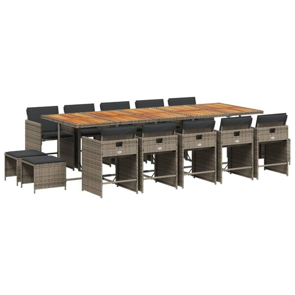 vidaXL Ensemble à manger de jardin 15 Pièces coussins gris résine tressée