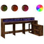 Bureau table poste de travail meuble d'ordinateur informatique étude et lumières LED chêne fumé 200 x 104 x 91cm bois ingénierie brun 02_0023787