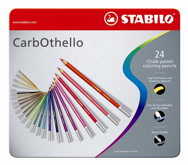 Boîte métal de 24 Crayon de couleur Fusain Pastel CarbOthello STABILO
