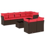 vidaXL Salon de jardin avec coussins 9 Pièces marron résine tressée