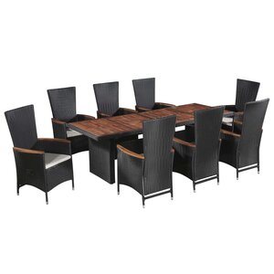 vidaXL Ensemble à manger d'extérieur 9Pièces coussins résine tressée noir