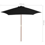 vidaXL Parasol de jardin avec mât en bois noir 270 cm