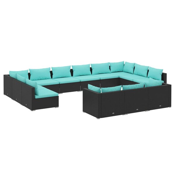 vidaXL Salon de jardin 13 Pièces avec coussins Noir Résine tressée