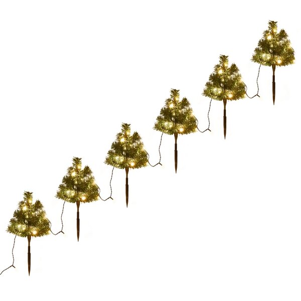 vidaXL Arbres d'allée de Noël 6 Pièces avec LED blanc chaud 45 cm PVC