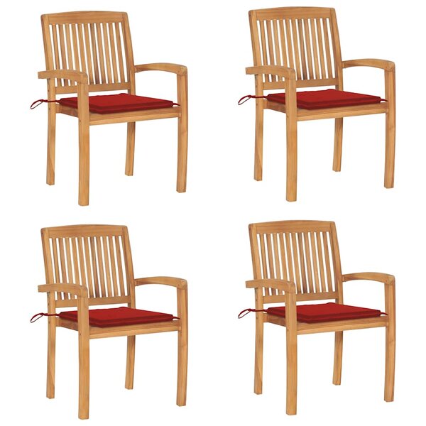 vidaXL Chaises de jardin empilables avec coussins lot de 4 Teck solide