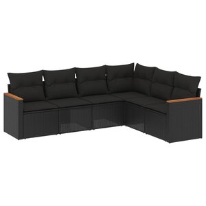 vidaXL Salon de jardin 6 Pièces avec coussins noir résine tressée