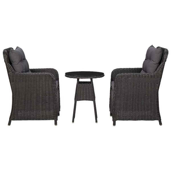 vidaXL Chaises de jardin avec table à thé lot de 2 Résine tressée Noir