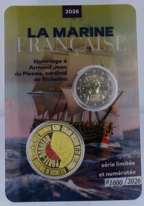 France Coincard Exclusif Richelieu et Marine Française - 2 Euros et Médaille 2026
