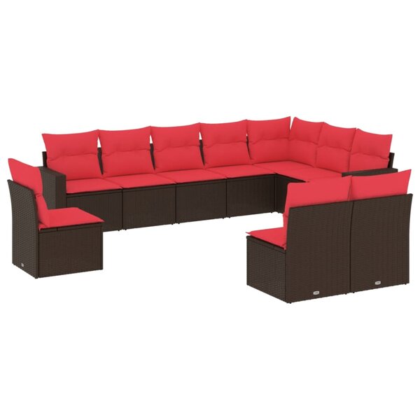 vidaXL Salon de jardin 10 Pièces avec coussins marron résine tressée