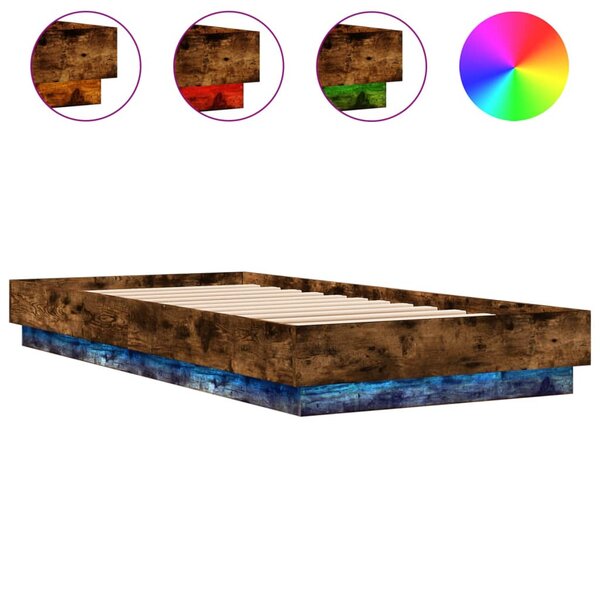 vidaXL Cadre de lit avec lumières LED chêne fumé 100x200 cm