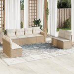 vidaXL Salon de jardin avec coussins 9 Pièces beige résine tressée