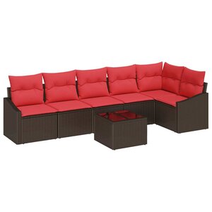 vidaXL Ensemble de Canapés avec coussin 7 Pièces Marron polyrotin