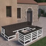 vidaXL Salon de jardin 10 Pièces avec coussins Blanc Bois de pin massif