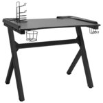 Bureau table poste de travail meuble d'ordinateur informatique étude de jeu à LED en forme de Y 110 x 60 x 75 cm noir 02_0023776