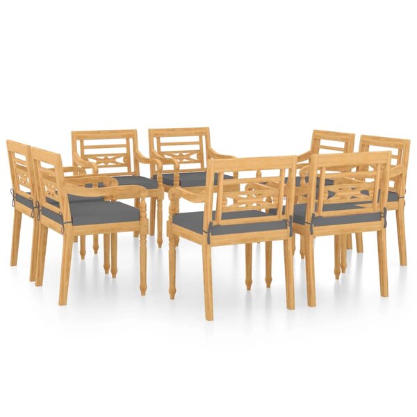 vidaXL Chaises Batavia lot de 8 avec coussins Bois de teck solide