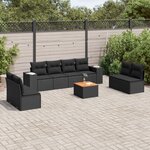 vidaXL Salon de jardin 9 Pièces avec coussins noir résine tressée