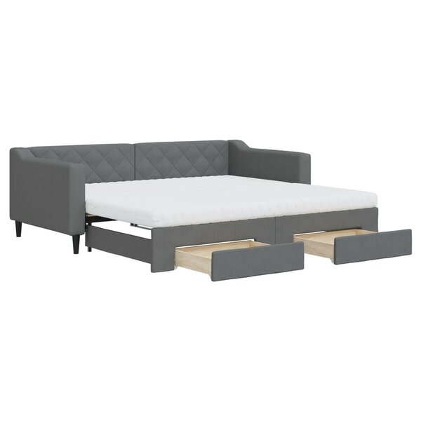 vidaXL Lit de jour avec gigogne et tiroirs gris foncé 90x190 cm tissu