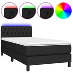 vidaXL Sommier à lattes de lit avec matelas et LED Noir 90x190cm Tissu