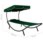 Vidaxl lit de repos d'extérieur avec auvent et oreiller vert