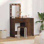 Ensemble de coiffeuse 2 pièces avec LED en bois d'ingénierie chêne noir