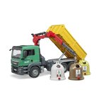 BRUDER - Camion MAN TGS de transport avec grue, 3 trois conteneurs a verre et poubelles