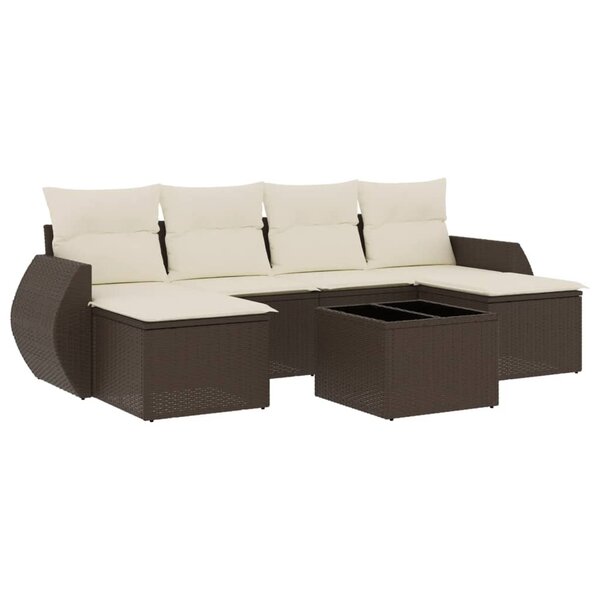 vidaXL Salon de jardin avec coussins 7 Pièces marron résine tressée