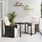 vidaXL Ensemble de salle à manger pour jardin 3 Pièces Noir Poly rotin