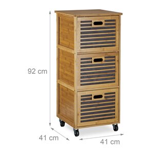 Caisson à roulettes 3 tiroirs meuble de rangement moderne salle de bain 60 x 40 x 70 cm en bambou naturel 13_0004444