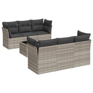 vidaXL Salon de jardin avec coussins 7 Pièces gris clair résine tressée