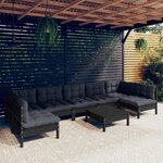 vidaXL Salon de jardin 8 Pièces avec coussins Noir Bois de pin massif
