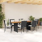 vidaXL Ensemble à manger de jardin coussins 7Pièces Noir Résine tressée