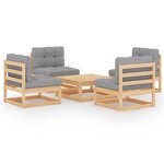 vidaXL Salon de jardin 5 Pièces avec coussins Bois de pin massif