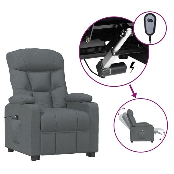 vidaXL Fauteuil inclinable électrique Gris foncé Tissu