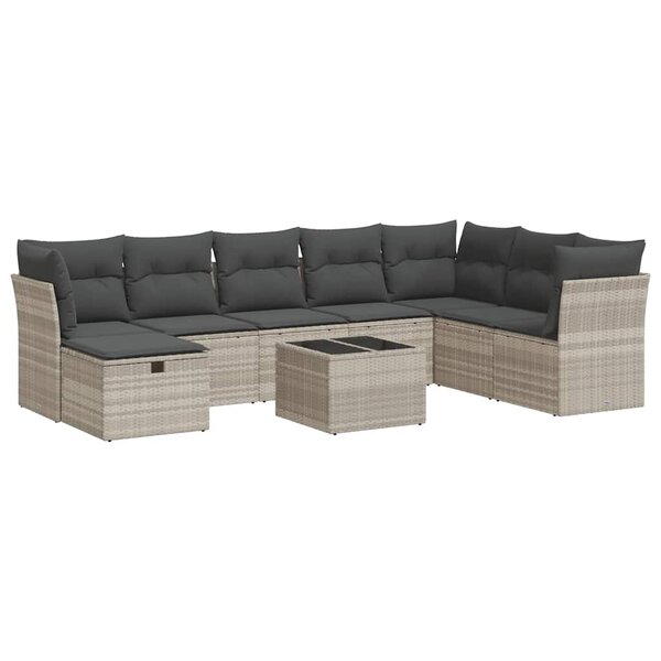 vidaXL Salon de jardin 9 Pièces avec coussins gris clair résine tressée