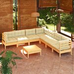 vidaXL Salon de jardin 8 Pièces avec coussins crème Bois de pin massif