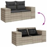 vidaXL Salon de jardin 4 Pièces avec coussins gris clair résine tressée