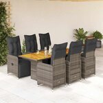 vidaXL Ensemble de bistro de jardin 7 Pièces coussins gris poly rotin