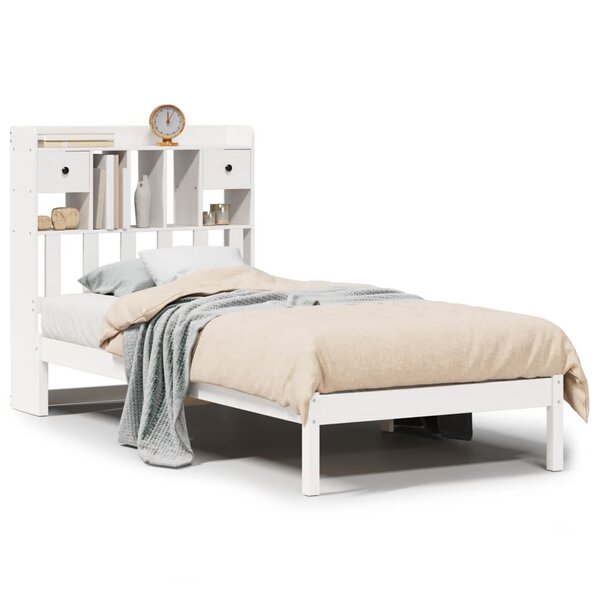 vidaXL Lit bibliothèque sans matelas blanc 90x200cm bois de pin massif