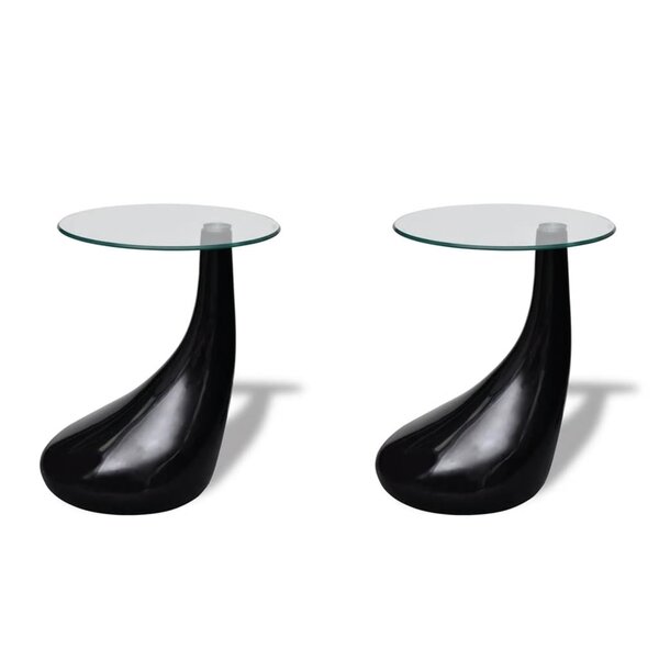 vidaXL Table basse et dessus de table Verre rond Noir brillant 2 Pièces