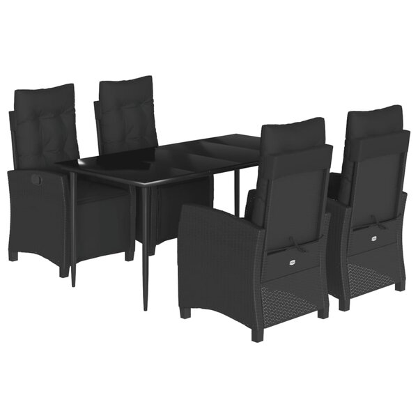vidaXL Ensemble à manger de jardin coussins 5Pièces Noir Résine tressée