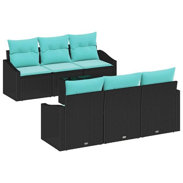 vidaXL Ensemble de Canapés 7 Pièces Noir et turquoise polyrotin